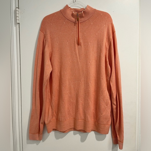 Robert Talbott Carmel Orange Pima Cotton Quarter Zip Sweater Sz. L - Picture 1 of 9